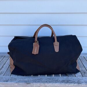 T. Anthony Weekender Duffle Bag Black Canvas Tan Leather Monogram CIH No Strap